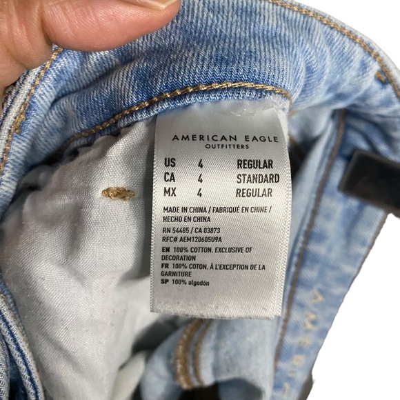 American Eagle Women's Light Wash Distressed High Waisted Mom Jeans - Picture 5 of 9